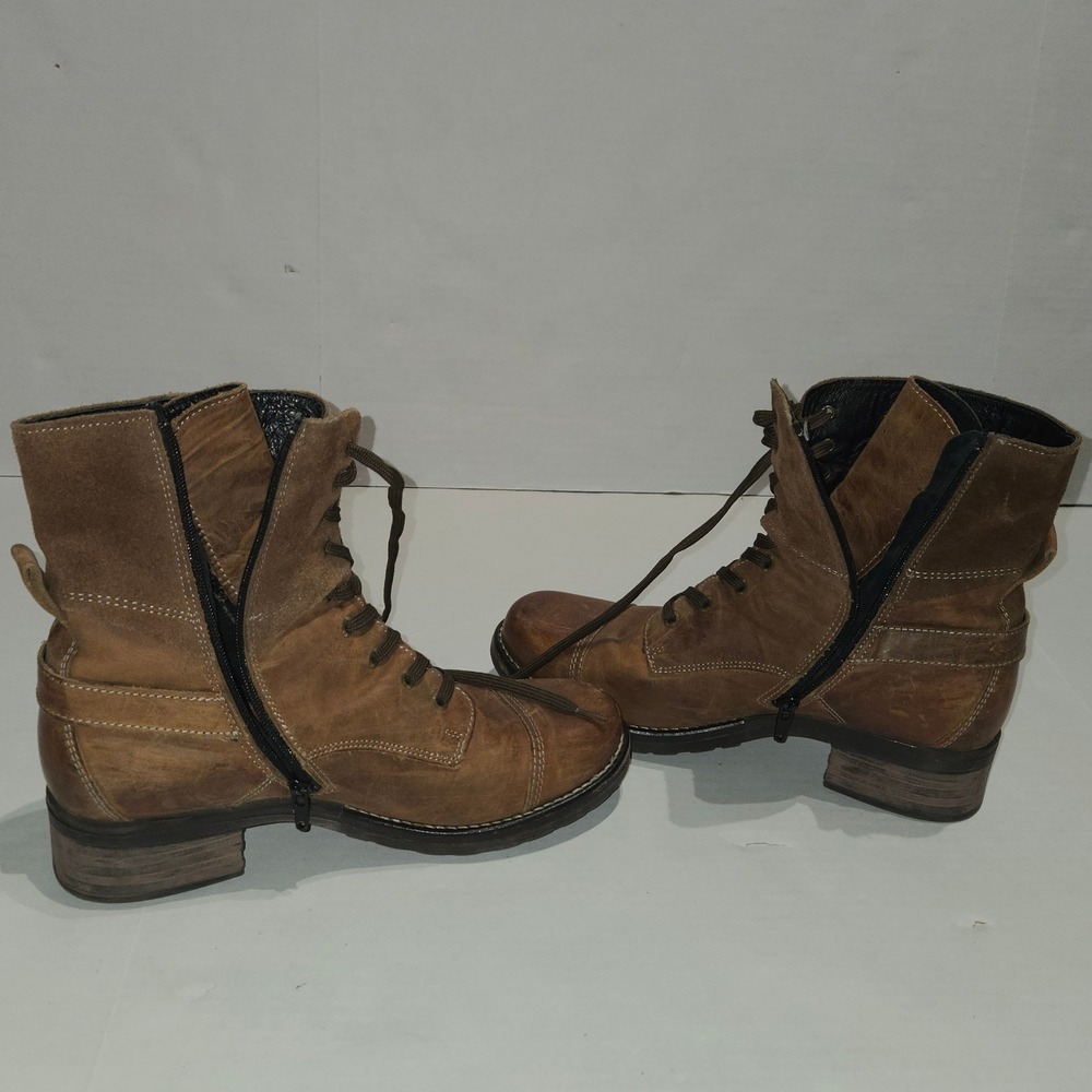 Taos Crave Combat Boots Womens Size 10 41 Brown Leather Lace Up Side Zip Ankle - Picture 10 of 10